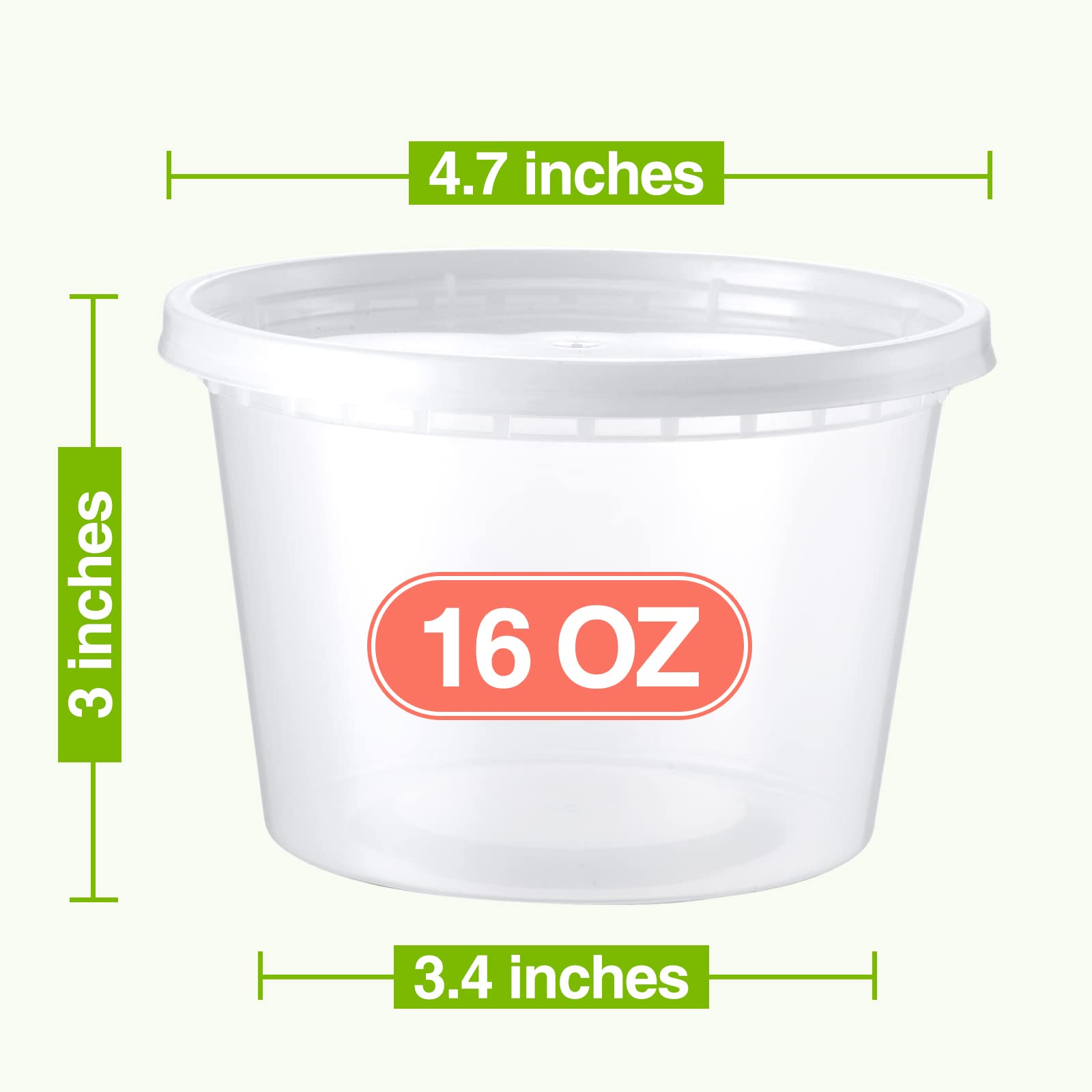 NEEBAKE 16 Oz Deli-Containers-with-Lids: [60 Set] Plastic Food-Storage-Containers-with-Lids, Microwaveable & Freezer Safe To-Go-Containers, Leak-proof BPA-Free Soup Overnight Oats Meal-Prep-Cont