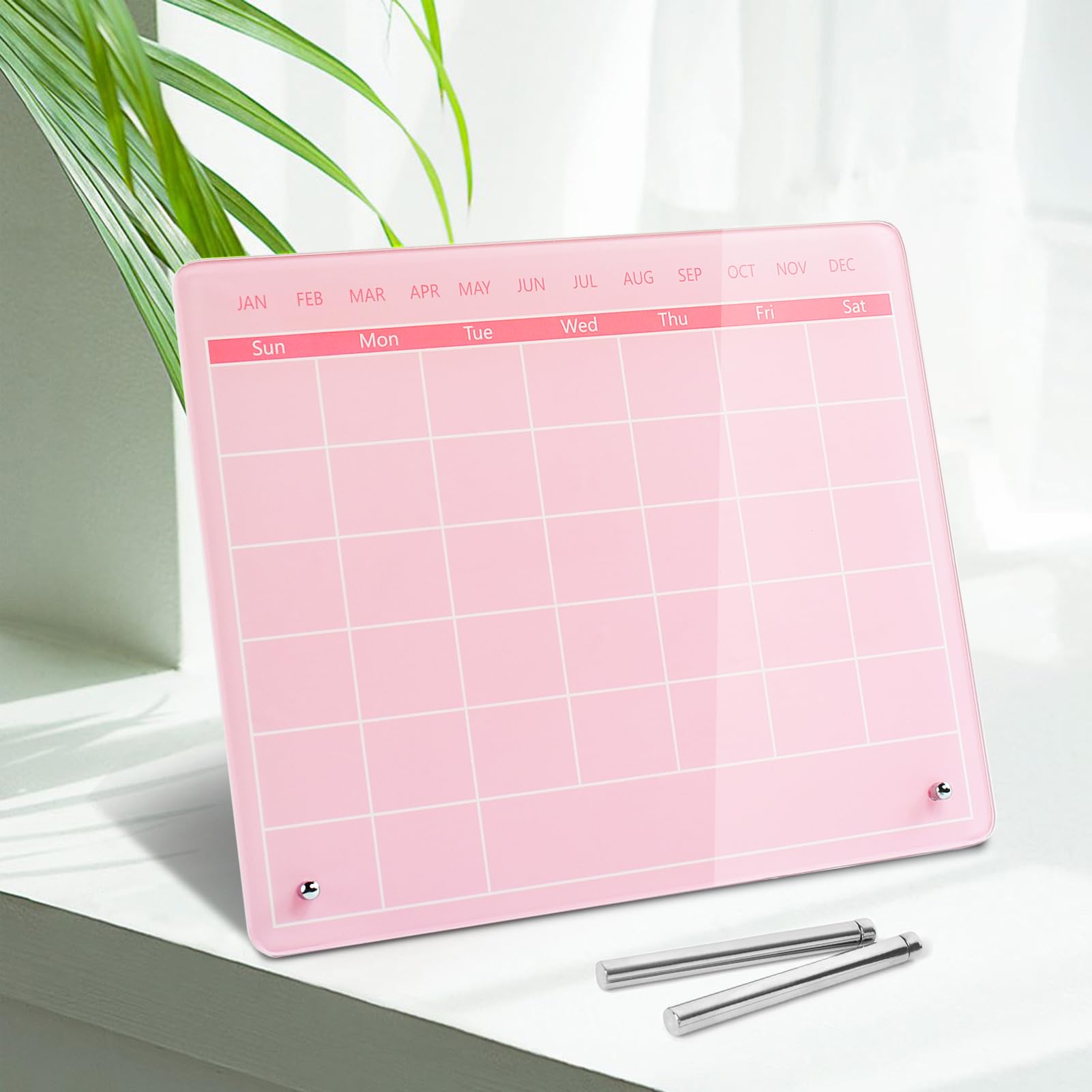 Marribol Calendar Dry Erase Board,30cmx25cm,Acrylic Desk Calendar with Stand,Dry Erase Calendar for Desk,Pink Dry Erase Board for Home Office School
