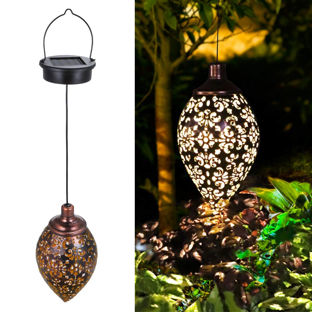 (1 Pack) Tomshine Hanging Solar Light, Solar Garden Lantern Outdoor, Solar Powered LED Lantern Light, Metal Decorative Lamp Waterproof for Outdoor Hanging Decor for Pathway Walkway Garden Yard