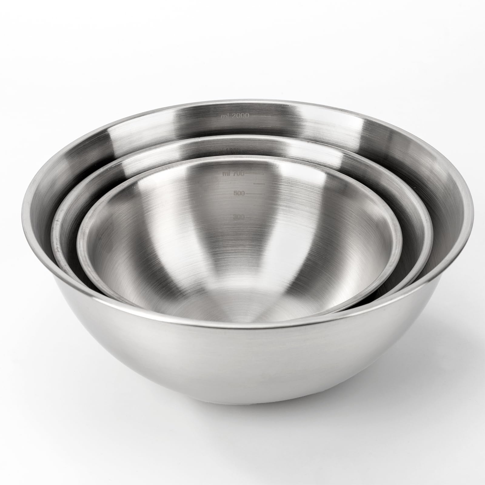 fecoqi 3-Set Stainless Steel Mixing Bowls Set Metal Bowl Set with Measurement Marks, Dishwasher Safe & Stackable - Perfect for Baking, Salad Making, Meal Prep and Kitchen Use