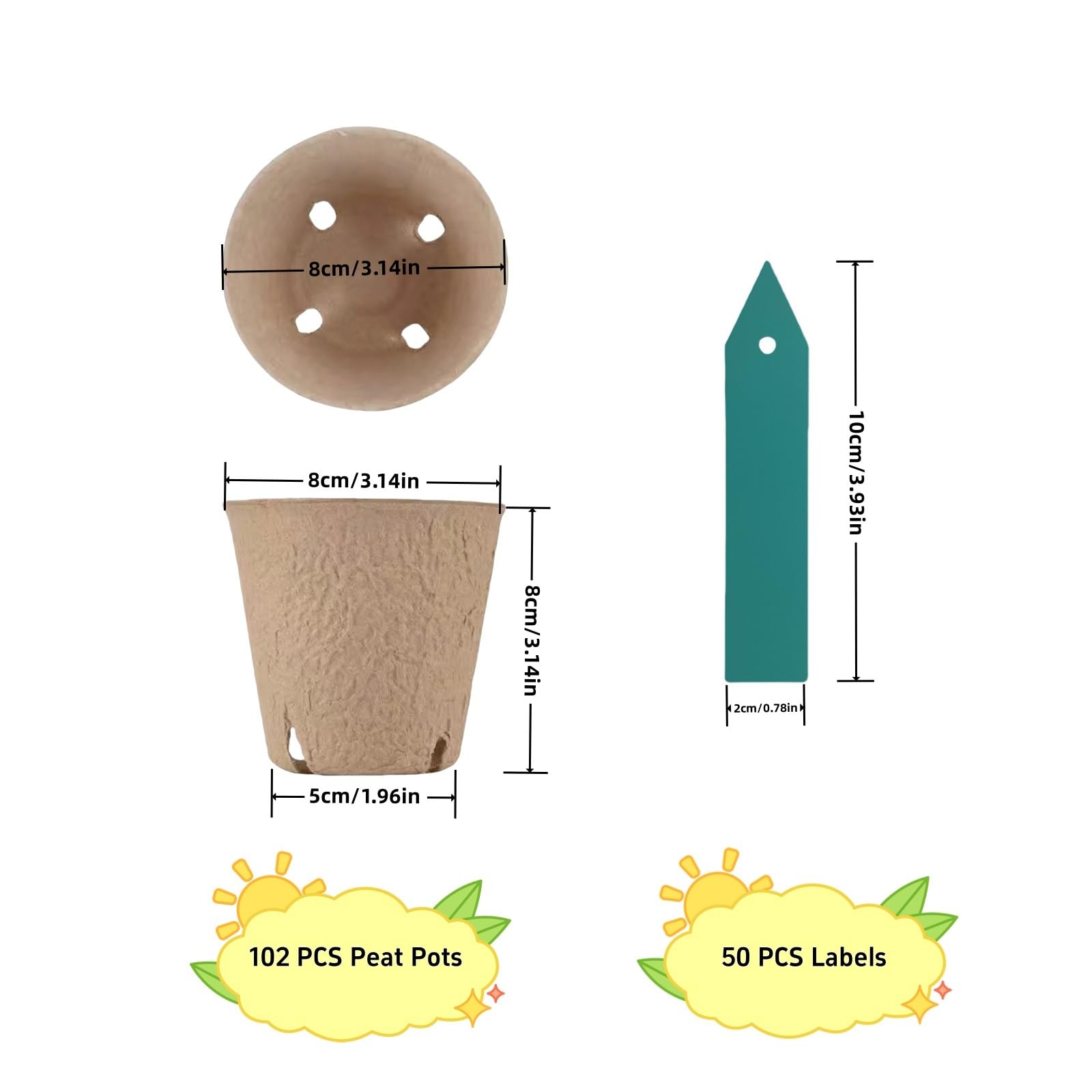 Peat Pots for Garden Seedling Tray ANGTUO 3in 100% Eco-Friendly Organic Germination Seedling Trays Biodegradable 102 Pack