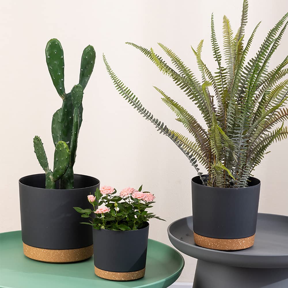 ZMTECH Plant Pots, 8'' Self Watering Plastic Planter with Drainage Hole and Saucer, Modern Decorative Flower Pot for Indoor Outdoor House Plants, Succulents, Flowers - Gray 2 Pack
