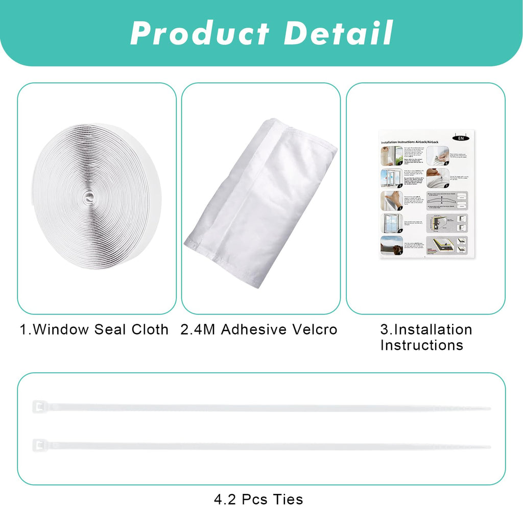 Fohil 400CM (157") Portable AC Window Seal Kit, Window Vent Seal Kit for Portable Air Conditioner Dryer, Waterproof Full Sealing A/C Vent Sealing Cloth for Push Out Windows
