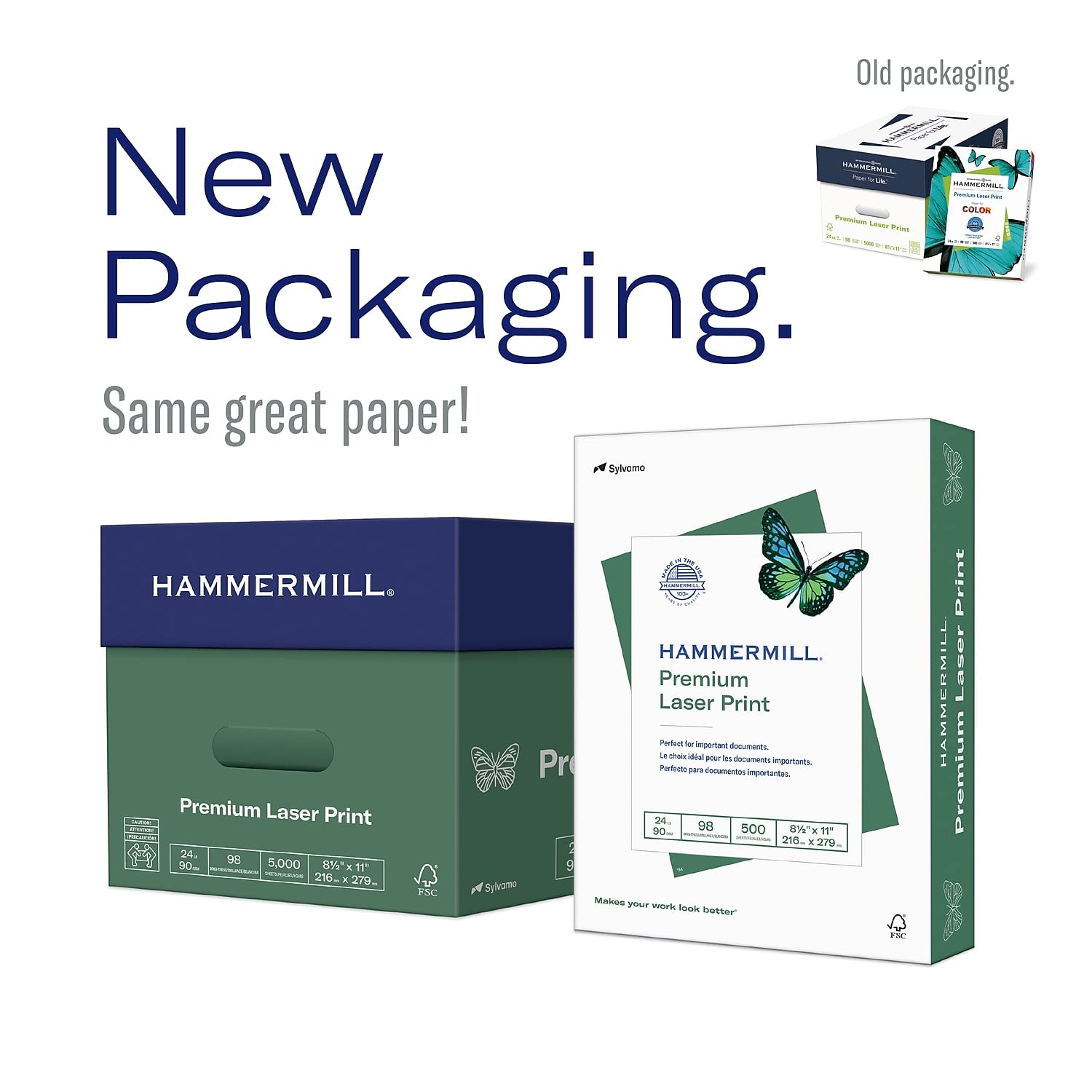Hammermill Printer Paper, Premium Laser Print 24 lb, 8.5 x 14 - 1 Ream (500 Sheets) - 98 Bright, Made in the USA