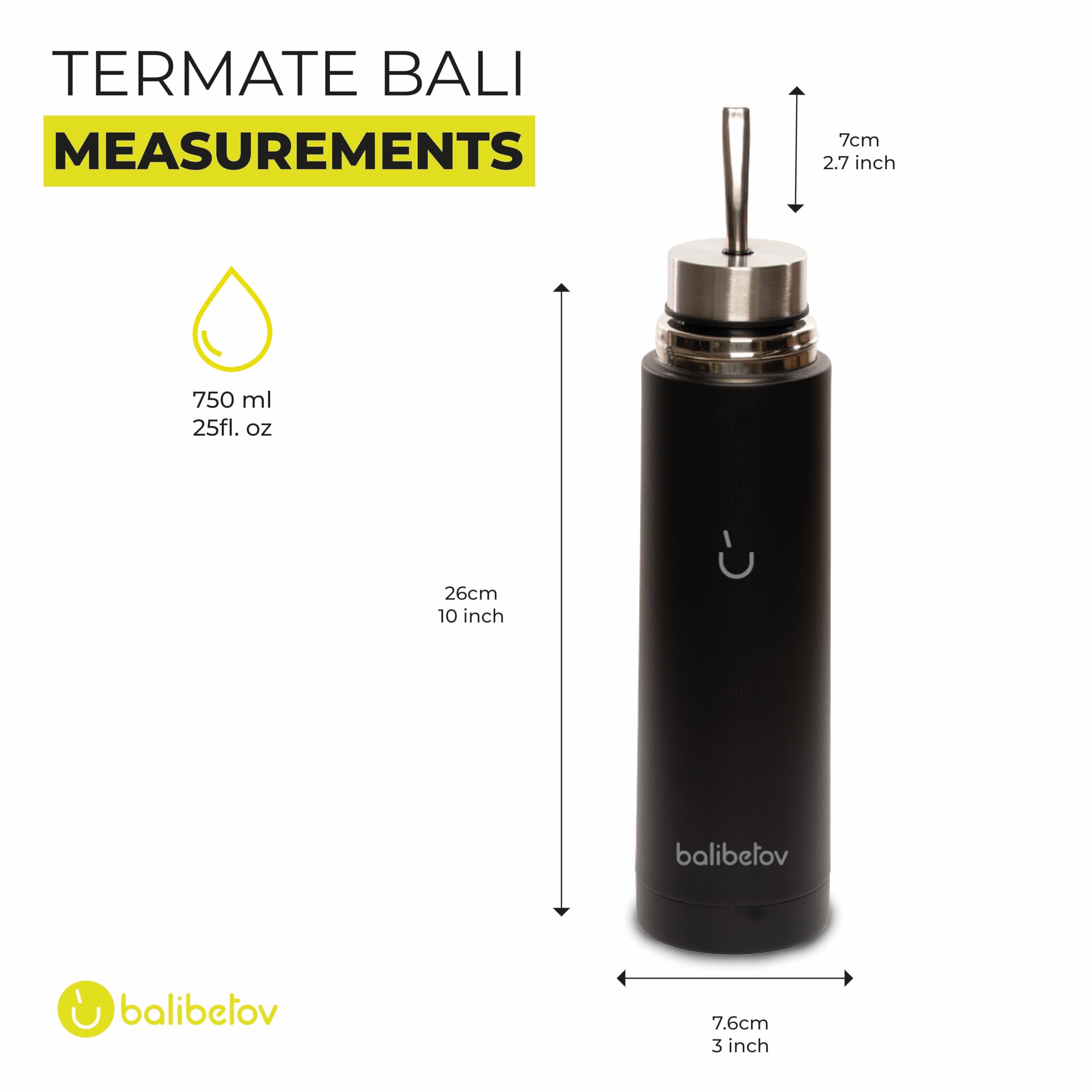 BALIBETOV 25oz Self-Serving Yerba Mate Bottle – Stainless Steel Auto-Cebante Mate Cup with Double Spout | Vacuum Insulated, No-Spill, All-in-One Mate Brewer | Keeps Water Hot for Hours