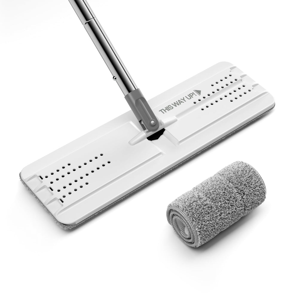JOYMOOP Flat Mop, Microfiber Mops for Floor Cleaning and Wall Cleaner, 50" Mop Handle with Flexible 13" Flat Head with a Microfiber Mop Pad - White