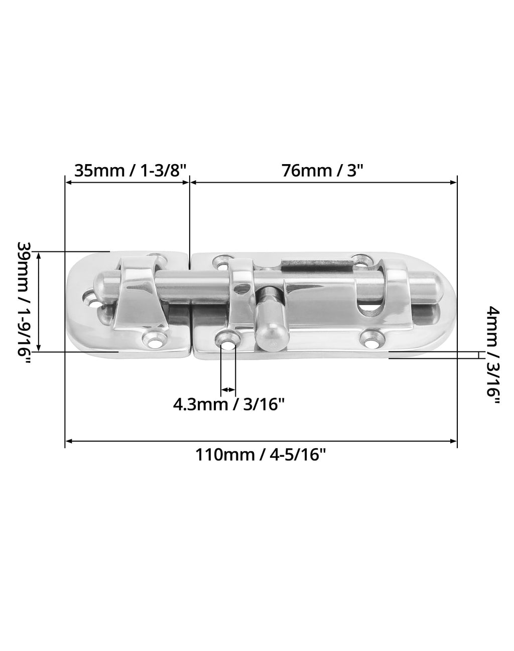 QWORK Boat Door Latch Lock, 2 Pack Marine 316 Stainless Steel Heavy Duty 4-1/3" Long Door Window Lock Latch Slide Barrel Bolt Clasp for Marine Boat Window/Door/Hatch/Cabinet
