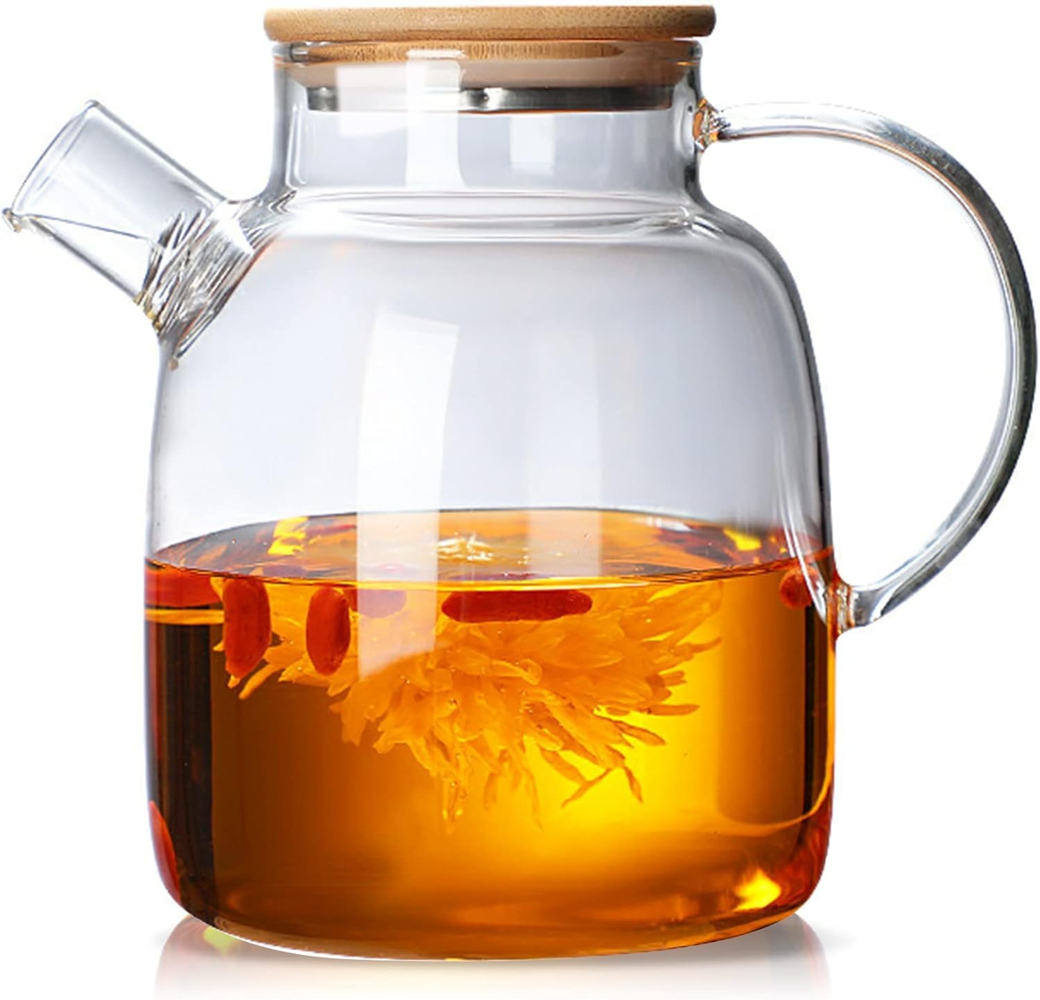 SITIEPA Glass Teapot Stovetop Safe, Glass Tea Kettle 60.8oz/1800mL Borosilicate Clear Teapot with Bamboo Lid and Removable Filter Spout Tea Pot for Loose Leaf and Blooming Tea