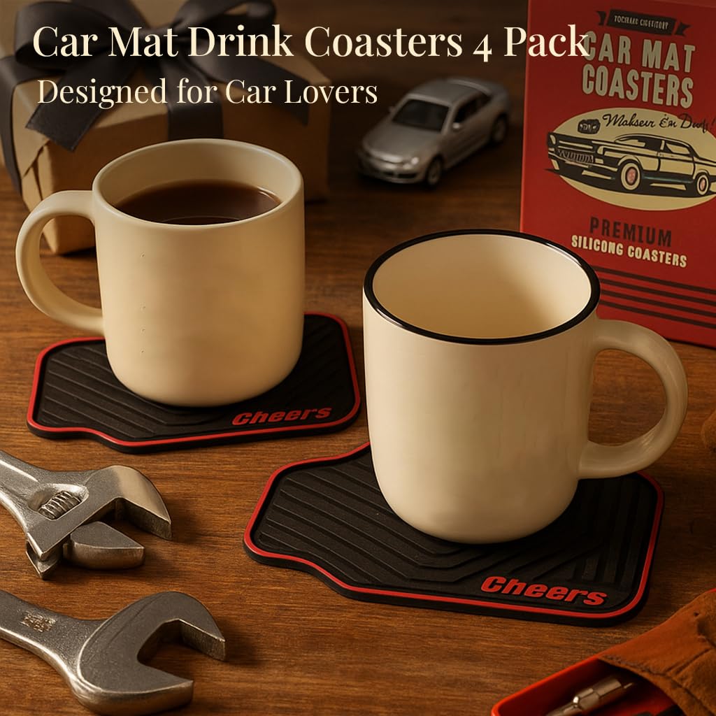 Triple Gifffted Silicone Drink Coasters, Funny Gag Novelty Car Enthusiasts Lovers Gifts for Men Him Ideas,Mechanic Guy Man Cave Garage,Brother,Son,Dad,Birthday Christmas Stocking Stuffer,Dirty Santa
