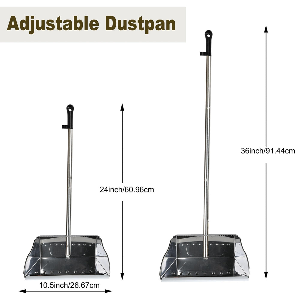 Metal Dustpan Long Handle Stainless Steel Dustpan,Heavy Duty Dust Pan with Teeth,Indoor Outdoor Standing Up Dust Pan for Home Kitchen Lobby Room Office