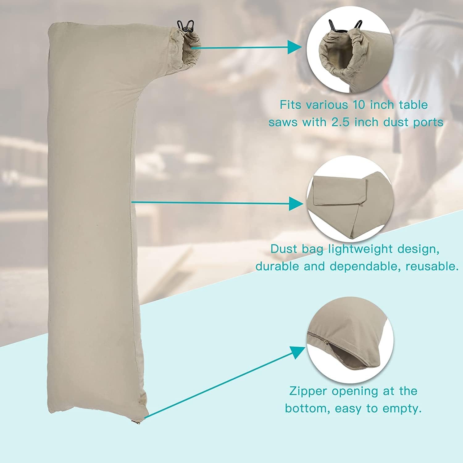 Table Saw Dust Collector Bag Compatible for Dewalt/Fit for Makita/Compatible with Craftsman 10" Tablesaws with 2.5" Dust Port