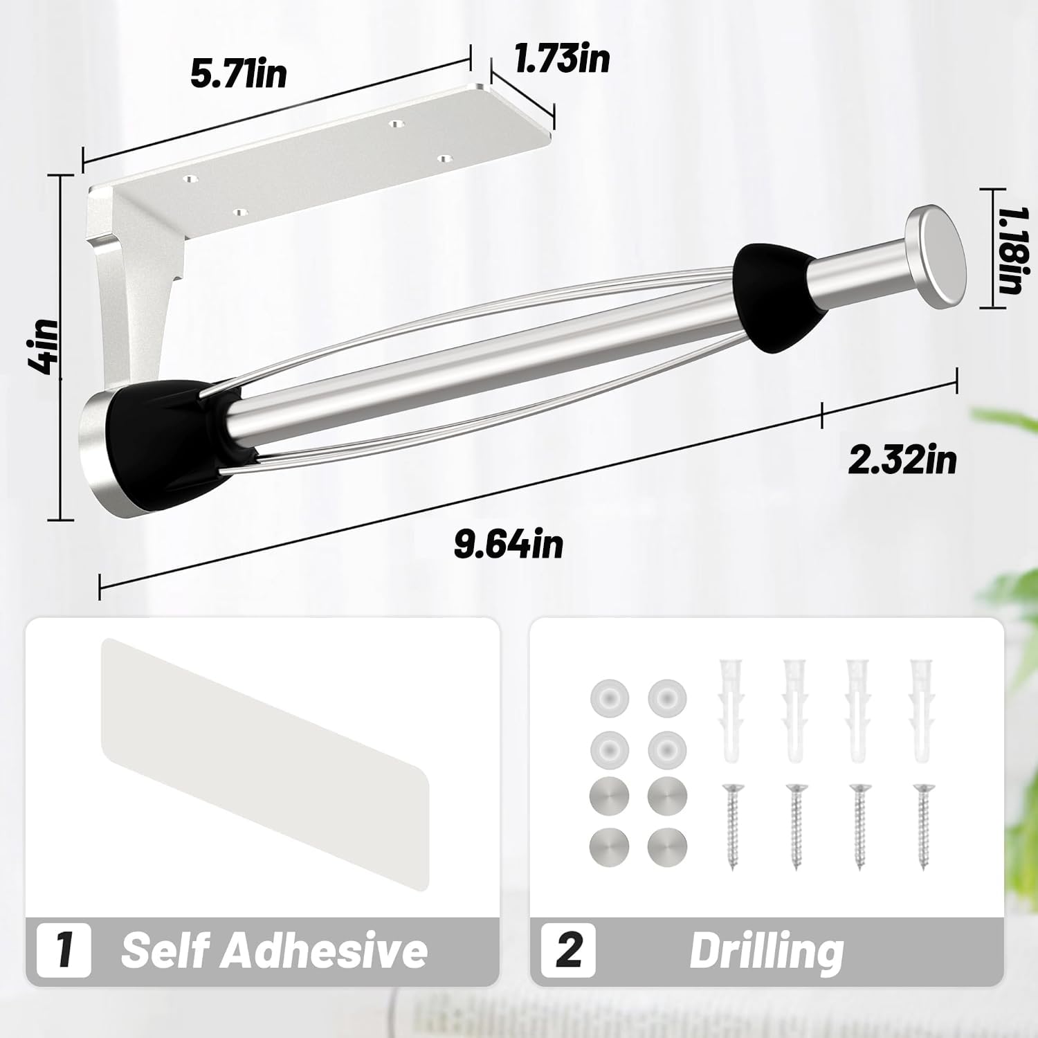 VEHHE Under Cabinet Paper Towel Holder with Ratchet System, One Hand Operable Paper Towel Holder Wall Mount with Damping Effect, Self-Adhesive Papers Towels Holders or Drilled for Kitchen (Silver)