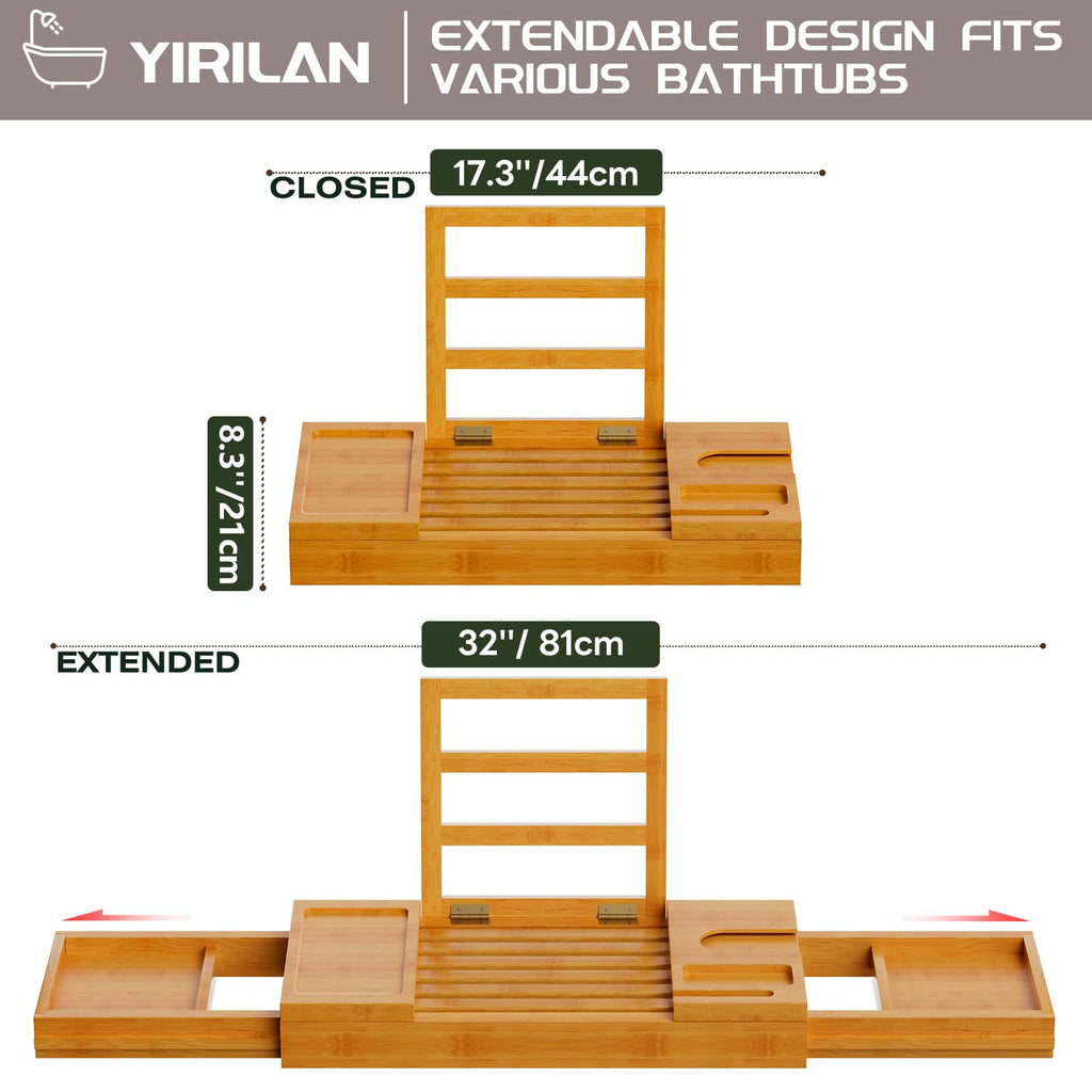 Yirilan Bamboo Bathtub Tray, Expandable Bath Tray for Tub, Bathroom Trays for Bathtub, Bathtub Caddy, Gift for Loved Ones (Bamboo)