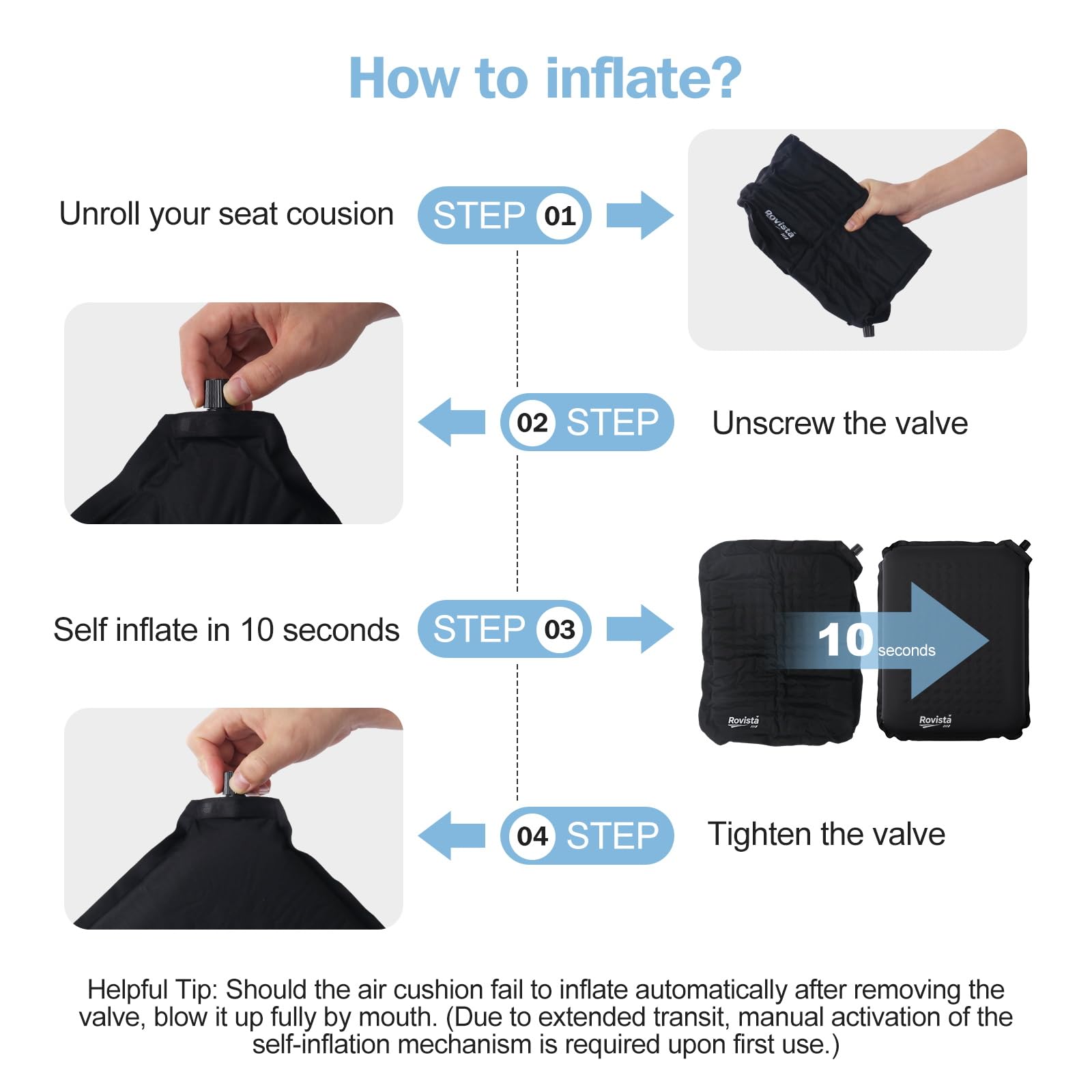 Self-Inflating Airplane Seat Cushion for Long Flights – Portable Travel Cushion Airplane Seat - Memory Foam Travel Seat Cushion Providing Pressure Relief and Premium Comfort (Black)