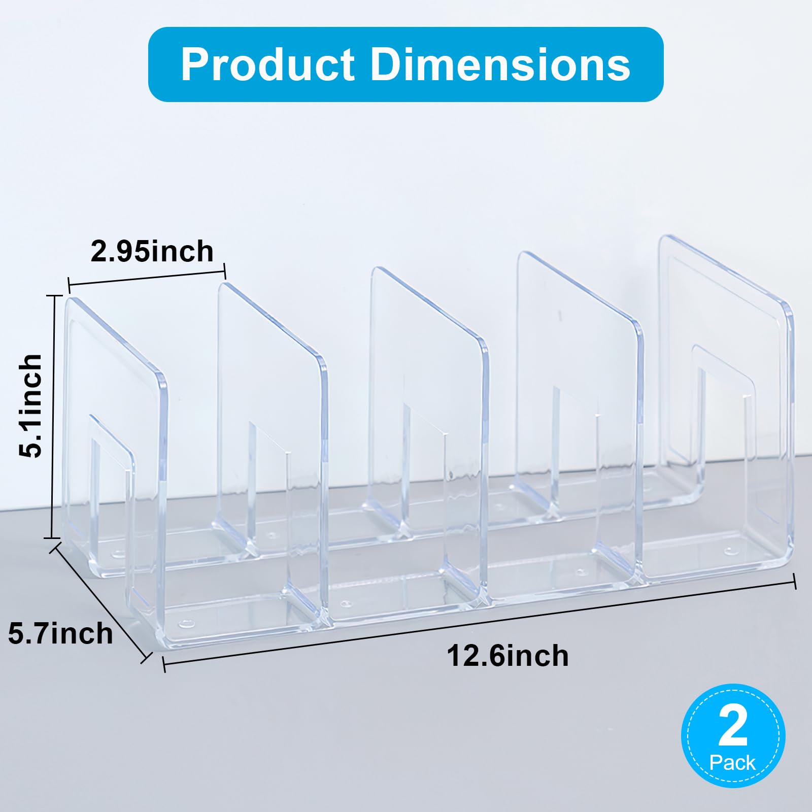 Marte Vanci Clear Acrylic File Sorter, Sturdy Desk File Organiser Shelf Book Holder Purse Handbag Clutch Dividers File Folder Rack for Letter Cookbooks Home Office Kitchen Supplies 4 Sections (2 Pcs)
