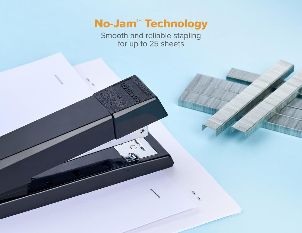 Bostitch Office Stapler, No-Jam Premium for Desktop, Includes 1,250 Staples, Full-Strip, 25 Sheet Capacity, Black, 3 Pack