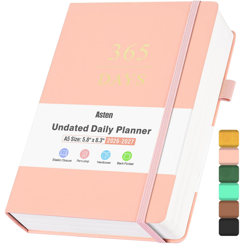 Planner, Undated Daily Planner with To Do List, 365 Days Planner for ADHD, Agenda for Women Men, Hourly Planner Notebook for Goal Setting, Productivity Organizer with Calendar, 8.3" x 5.8" (Pink)