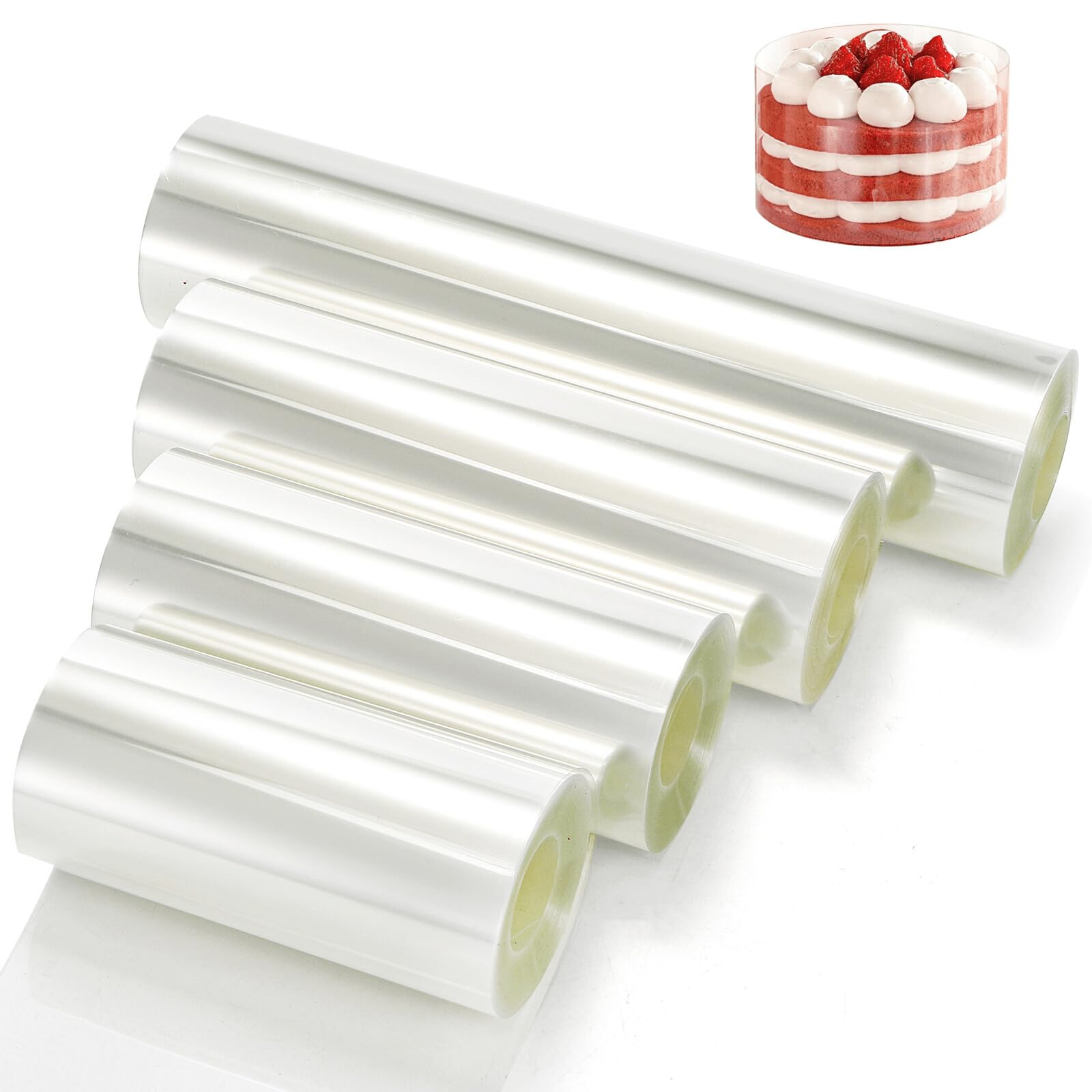 YOUEON Cake Collars Acetate Roll almost 4/4.7/6/8 x 394 Inch, Clear Cake Acetate Sheets Cake Strips for Chocolate, Mousse Baking, Transparent Surrounding Edge Cake Decorating