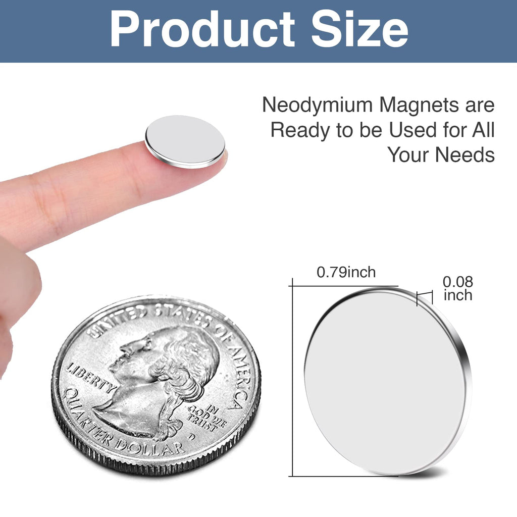 TRYMAG Magnets, 20 x 2mm Super Disc Rare Earth Magnets, Small Round Refrigerator Magnet for Fridge, Crafts, Office, Whiteboard, Dry Erase Board, Cabinets