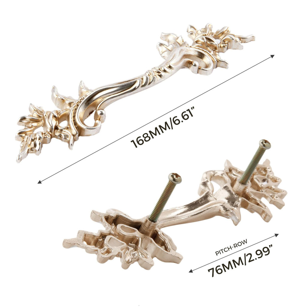 Mgoodoo 5Pcs Antique Silver Drawer Pulls, 168mm Length European Style French Vintage Handles for Cabinet Door Dresser Cupboard Closet Furniture Hardware