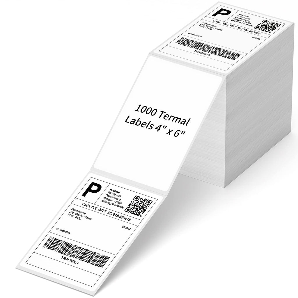 NefLaca 4" x 6" Fanfold Direct Thermal Labels, 1000 Labels Per Stack, White Perforated Shipping Labels Compatible with Zebra, Elton Printers(1 Stack)