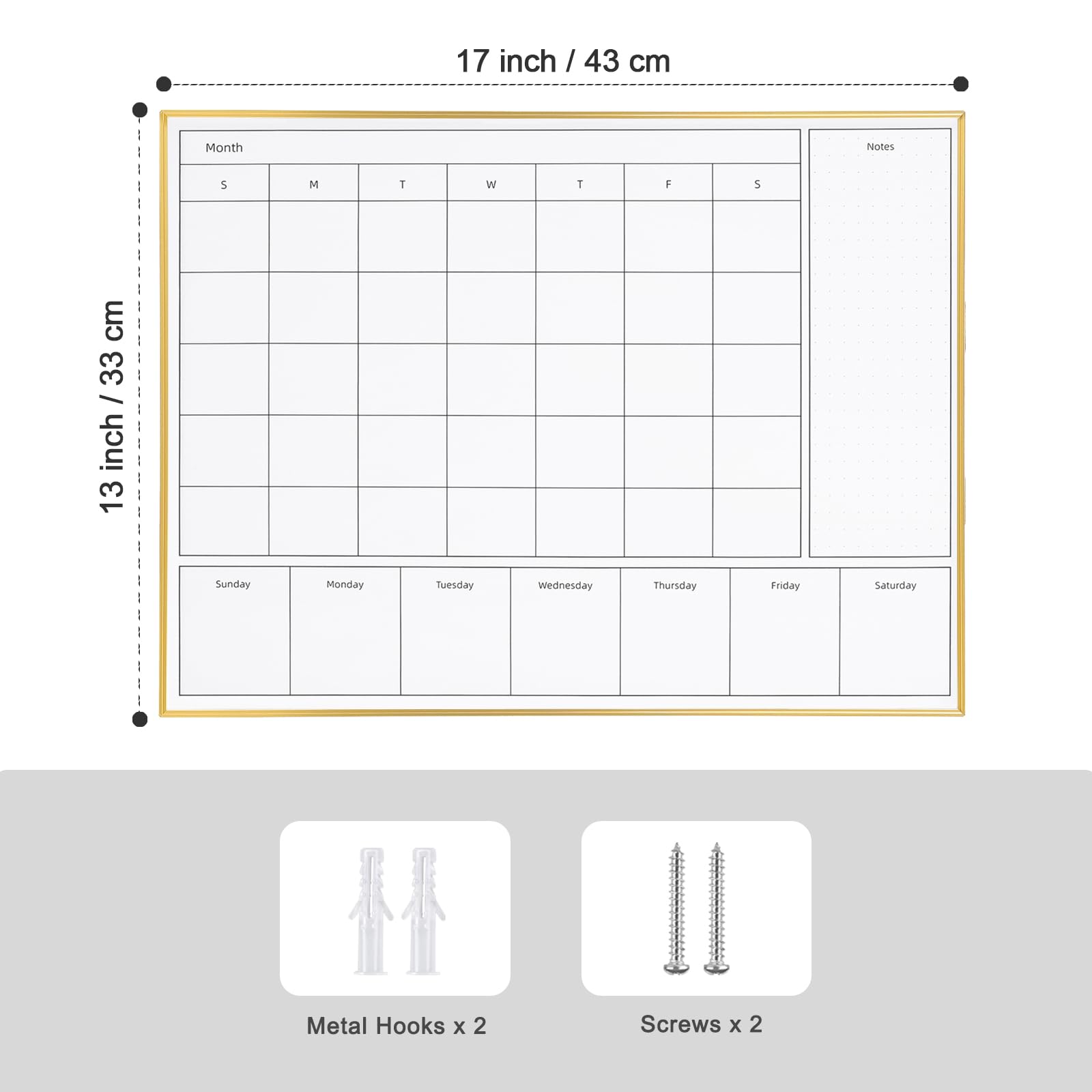 Aitakatta 3-in-1 Dry Erase Calendar for Wall with Gold Aluminum Frame, Magnetic Monthly & Weekly Calendar Whiteboard, Dry Erase Board for Wall, Hanging White Board for Decor/Memo(YL+ZL-Gold,4333)