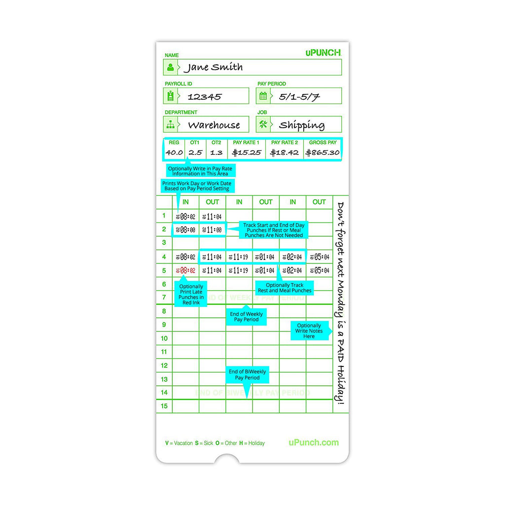 100 uPunch Time Cards for HN3000