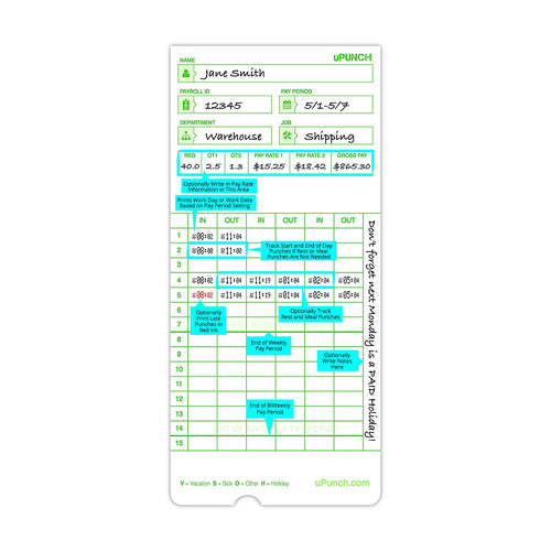 100 uPunch Time Cards for HN3000
