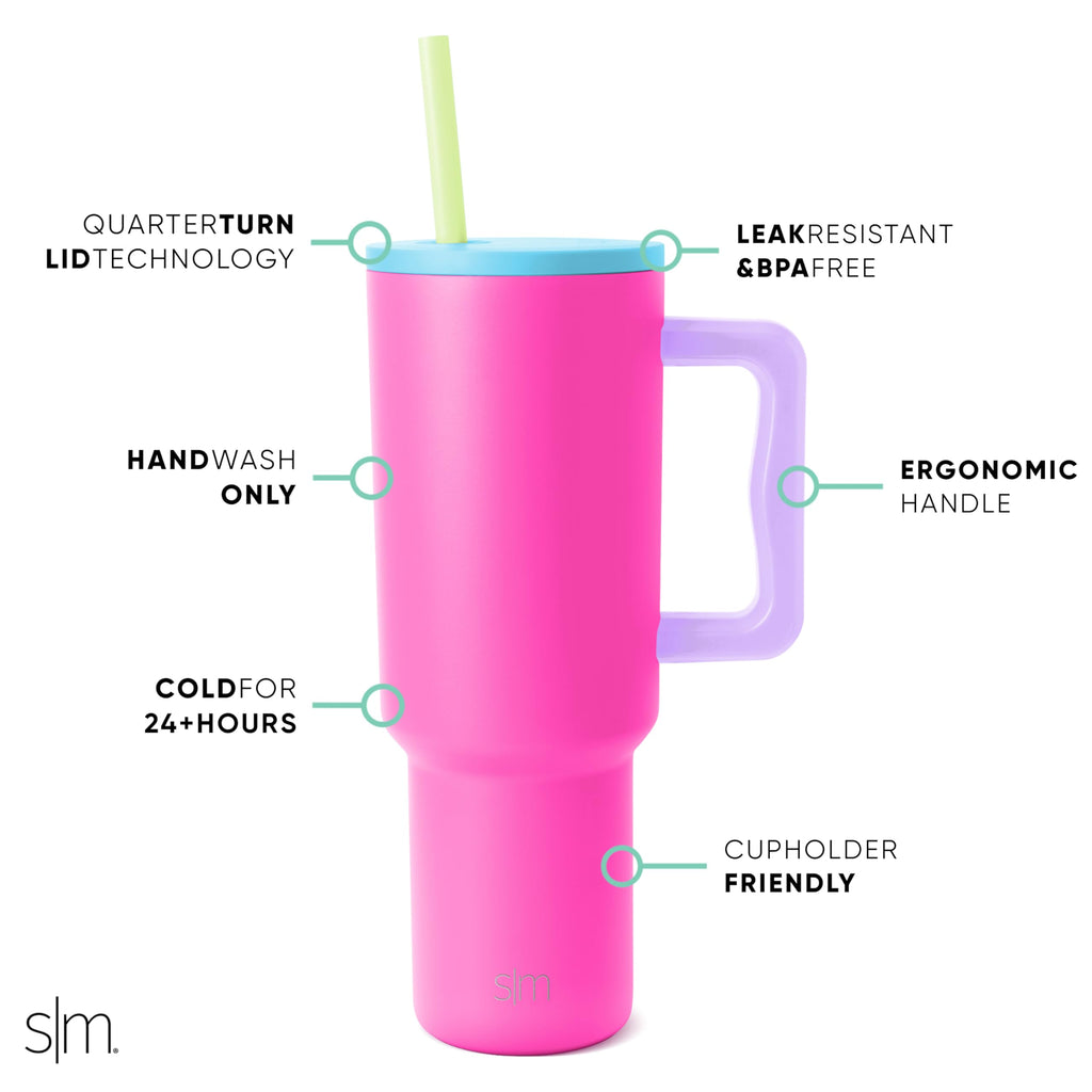 Simple Modern 40 oz Trek Tumbler with Handle and Straw | Insulated Stainless Steel Water Bottle Iced Coffee Cup Travel Mug | 40 oz | 80s Mix