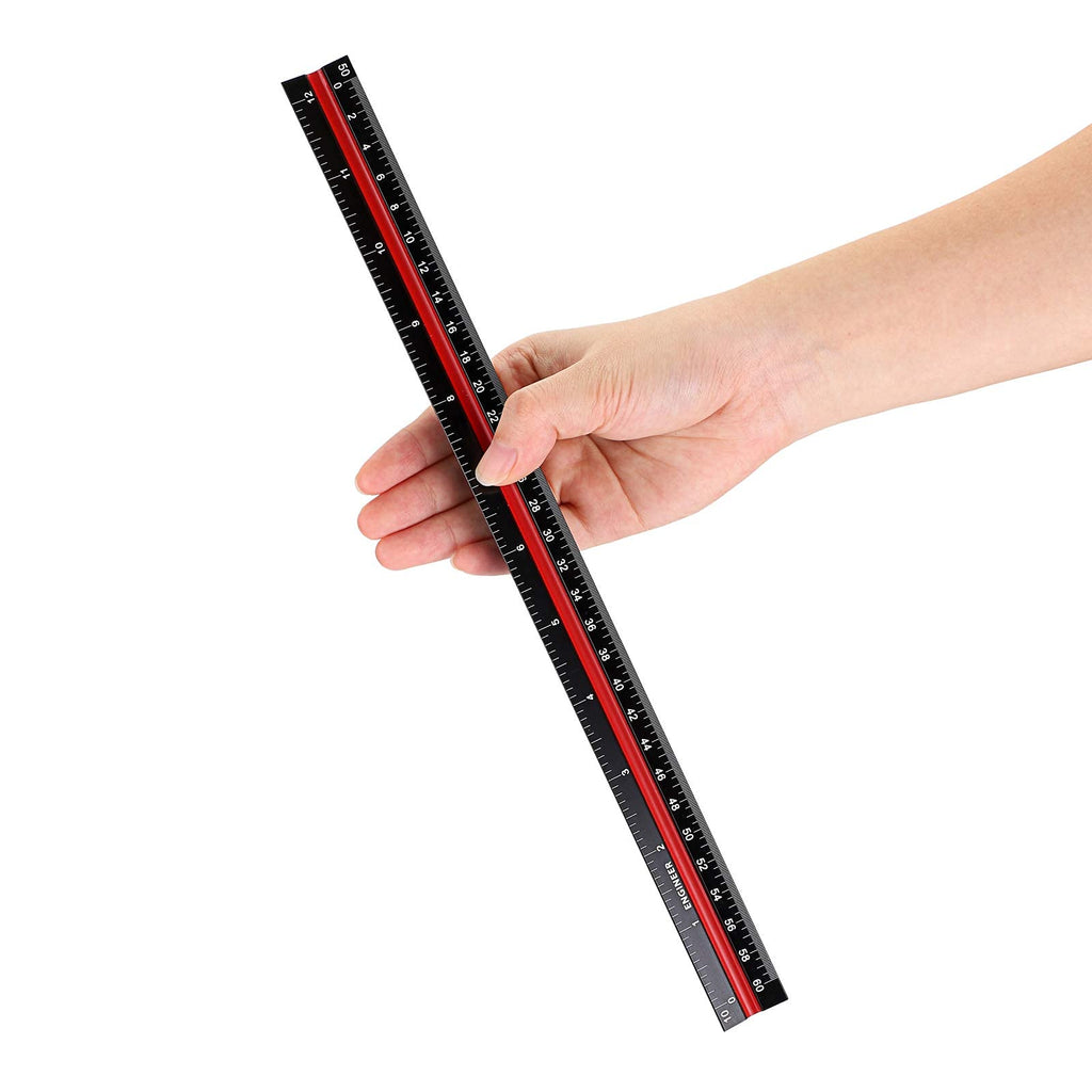 BTSKY 3 Pack 12 Inches Architectural Scale Ruler Engineering Imperial Scale Ruler with Standard Metric&Imperial Conversion Drafting Ruler Aluminum Triangular Scale Measuring Ruler Tool,Black with Red/Green/Blue