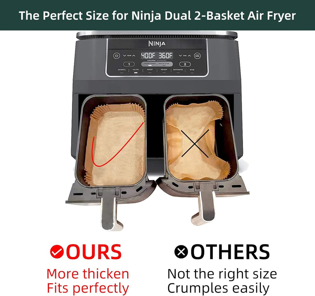 Air Fryer Disposable Paper Liners for Ninja Dual Airfryer Accessories, Non-Stick Parchment Rectangular for Baking, Oil Proof, Water Proof, for Microwave Oven (150PCS, 8.6in x 5.5in)