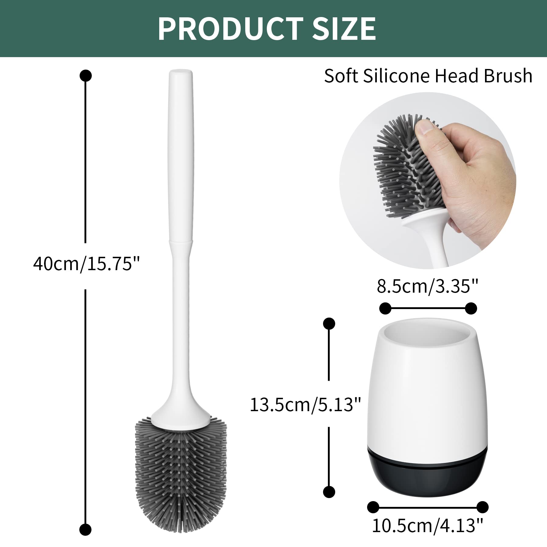 Hibbent Toilet Brush with Ventilated Drying Holder, Silicone Toilet Bowl Brush Bathroom Cleaning Bowl Brush Kit Sturdy Cleaning Toilet Brush, Floor Standing & Wall Mounted Without Drilling, Black