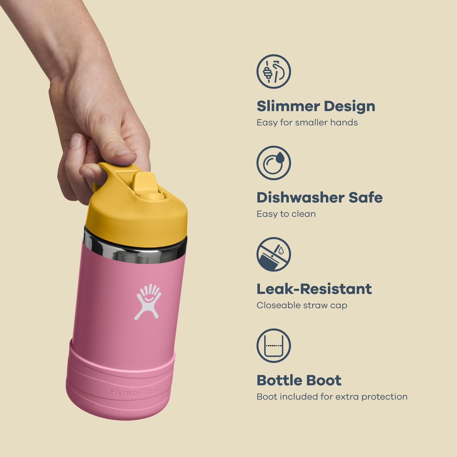 Hydro Flask 12 Oz Kids Stainless Steel Wide Mouth Water Bottle with Straw Cap and Boot, Anemone