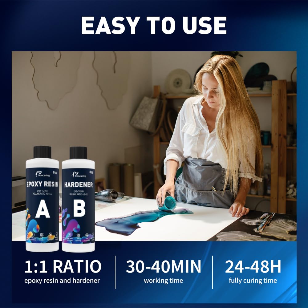 Epoxy Resin 16OZ, Friendly for Beginner, Clear Resin Epoxy for Crafts, DIY Jewelry Making, Mixing Ratio 1:1, Less Bubble & No Yellowing(8OZ×2)
