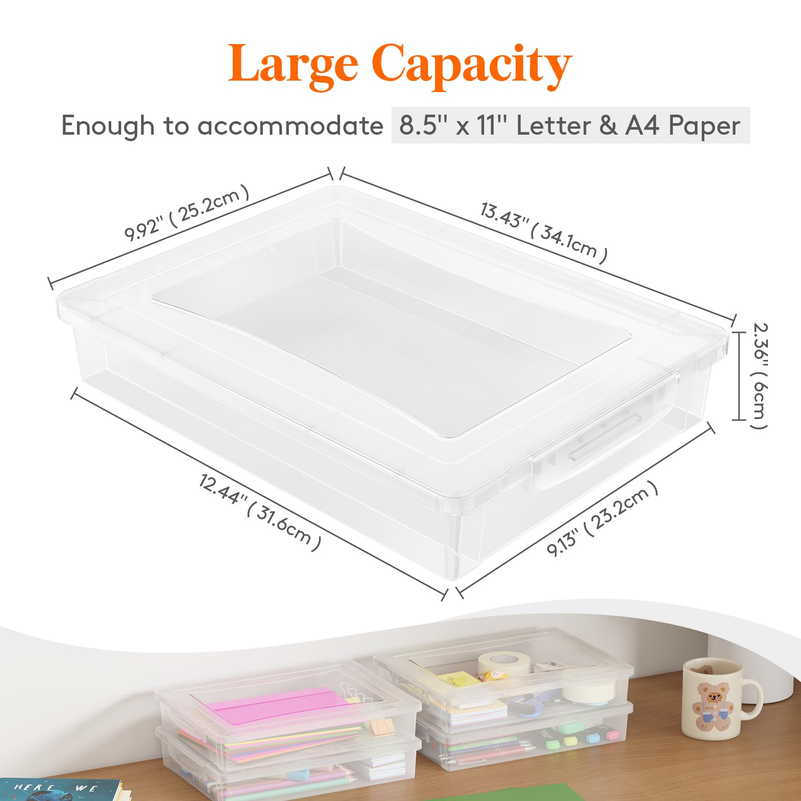 Lifewit 4 Pack Plastic Multi-Purpose Storage Box with Latching Lids, Clear A4 Paper Storage, Classroom Organization, Storage Containers for Craft, Document, Magazine, Art Supplies