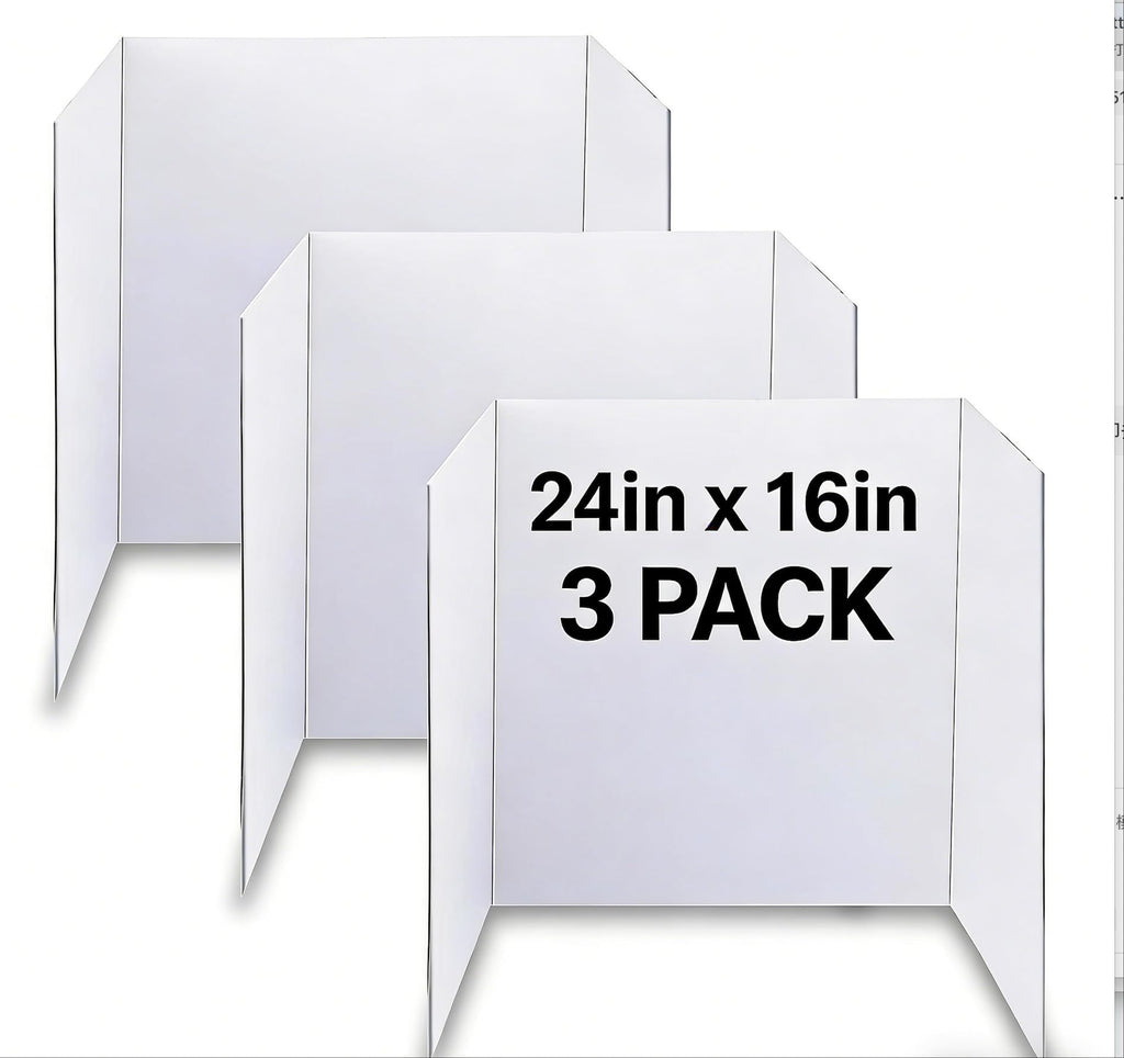 LonlyEagle Trifold Poster Board, 24" x 16", 3-Pack, White Corrugated Project Boards for Science Fairs, School Projects, Event Displays, and Business Presentations