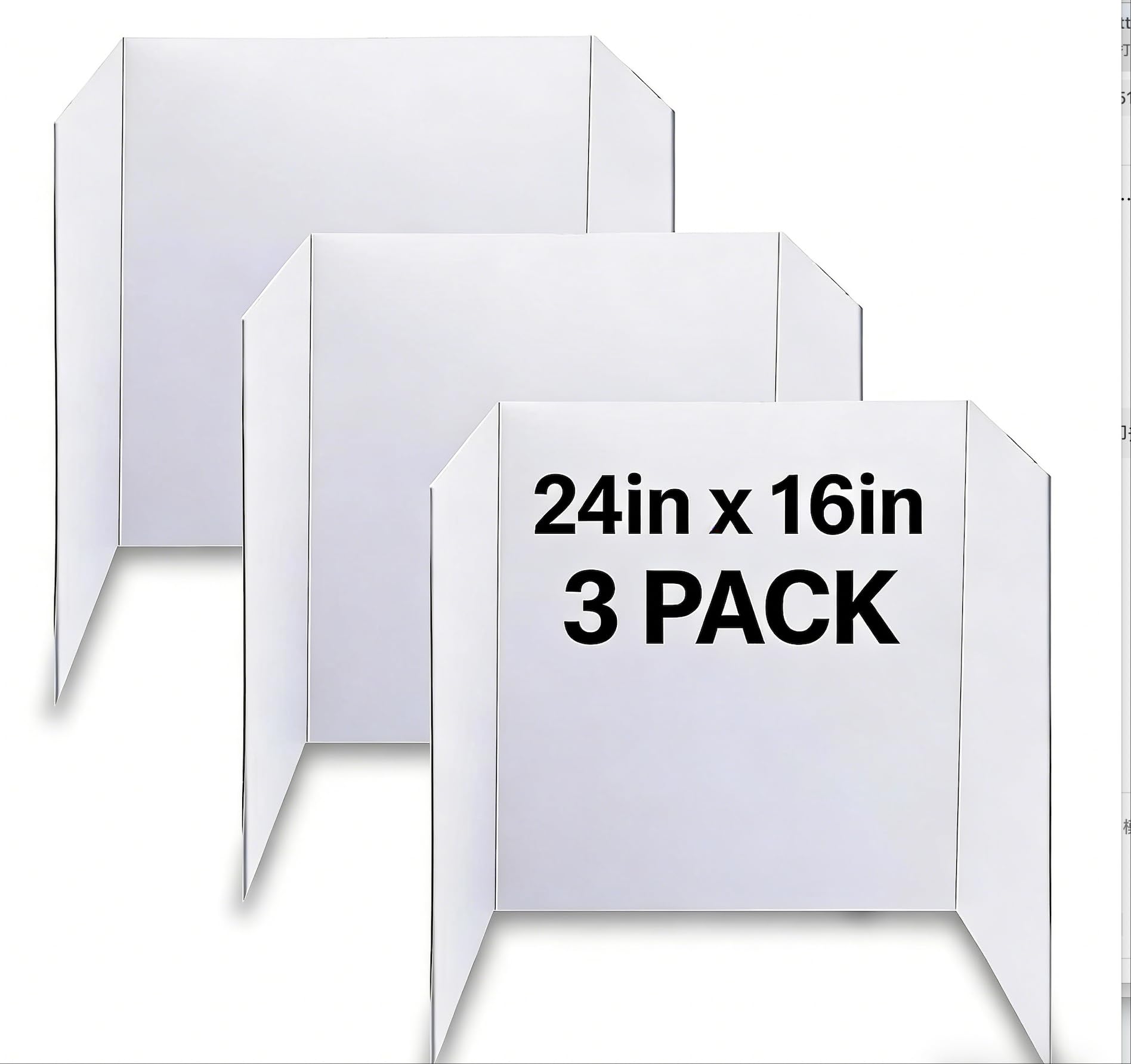 LonlyEagle Trifold Poster Board, 24" x 16", 3-Pack, White Corrugated Project Boards for Science Fairs, School Projects, Event Displays, and Business Presentations