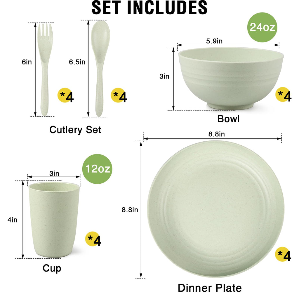 Shopwithgreen 20 PCS Wheat Straw Dinnerware Set Service for 4, Microwave & Dishwasher Safe Plates and Bowls Cups, Unbreakable Dishes Set with Forks & Spoons