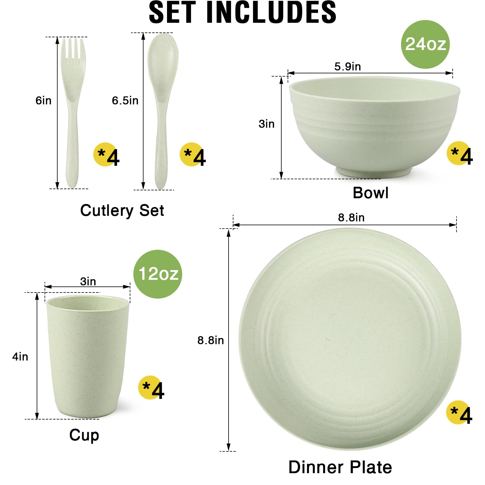 Shopwithgreen 20 PCS Wheat Straw Dinnerware Set Service for 4, Microwave & Dishwasher Safe Plates and Bowls Cups, Unbreakable Dishes Set with Forks & Spoons