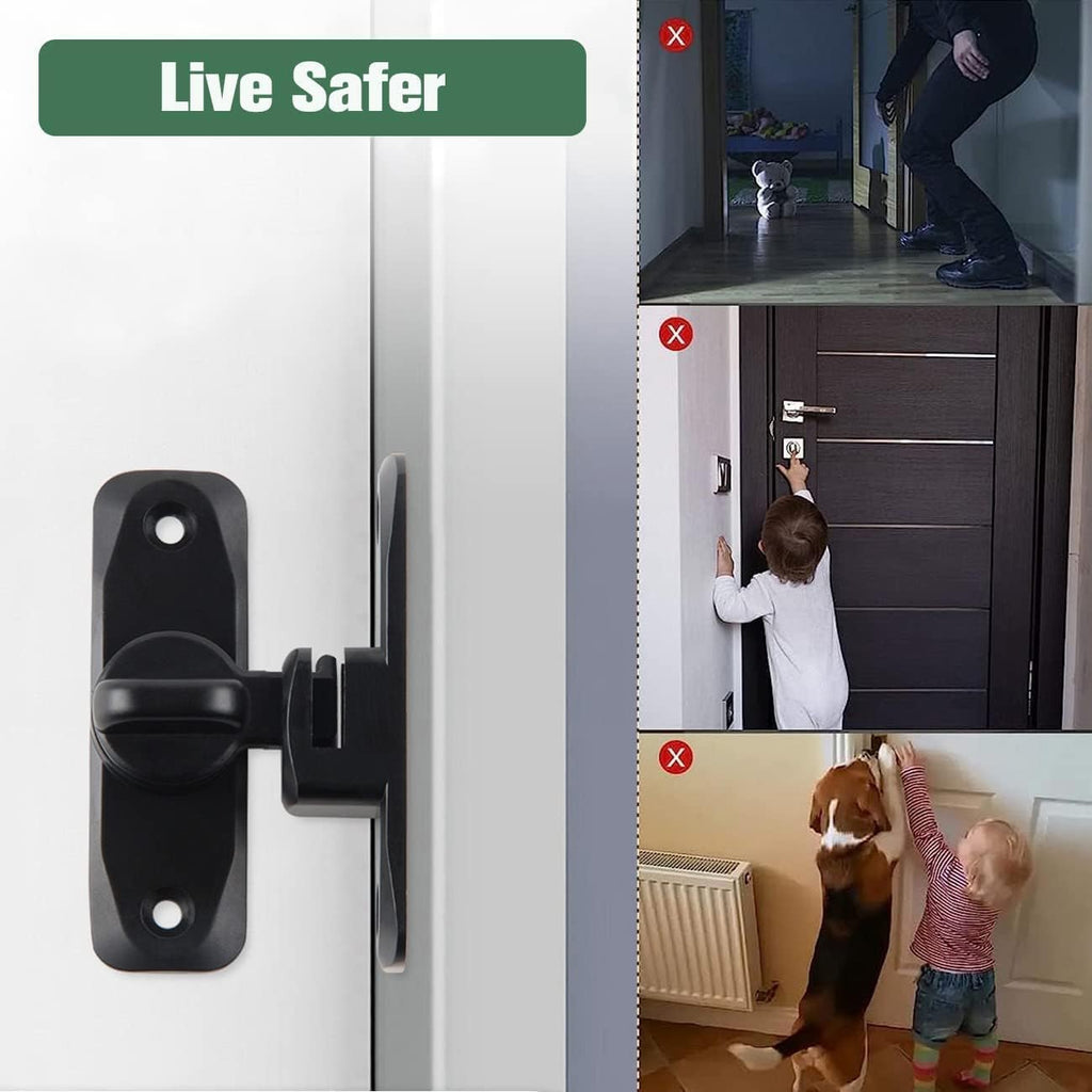 Yoocada Barn Sliding Door Lock, 90° and 180° Installation Heavy Duty Bolt Lock, Flip Door Lock Latch, Screen Wardrobe Lock Latch Suitable for Barn, Garden, Bathroom, Home Security (2, Black)
