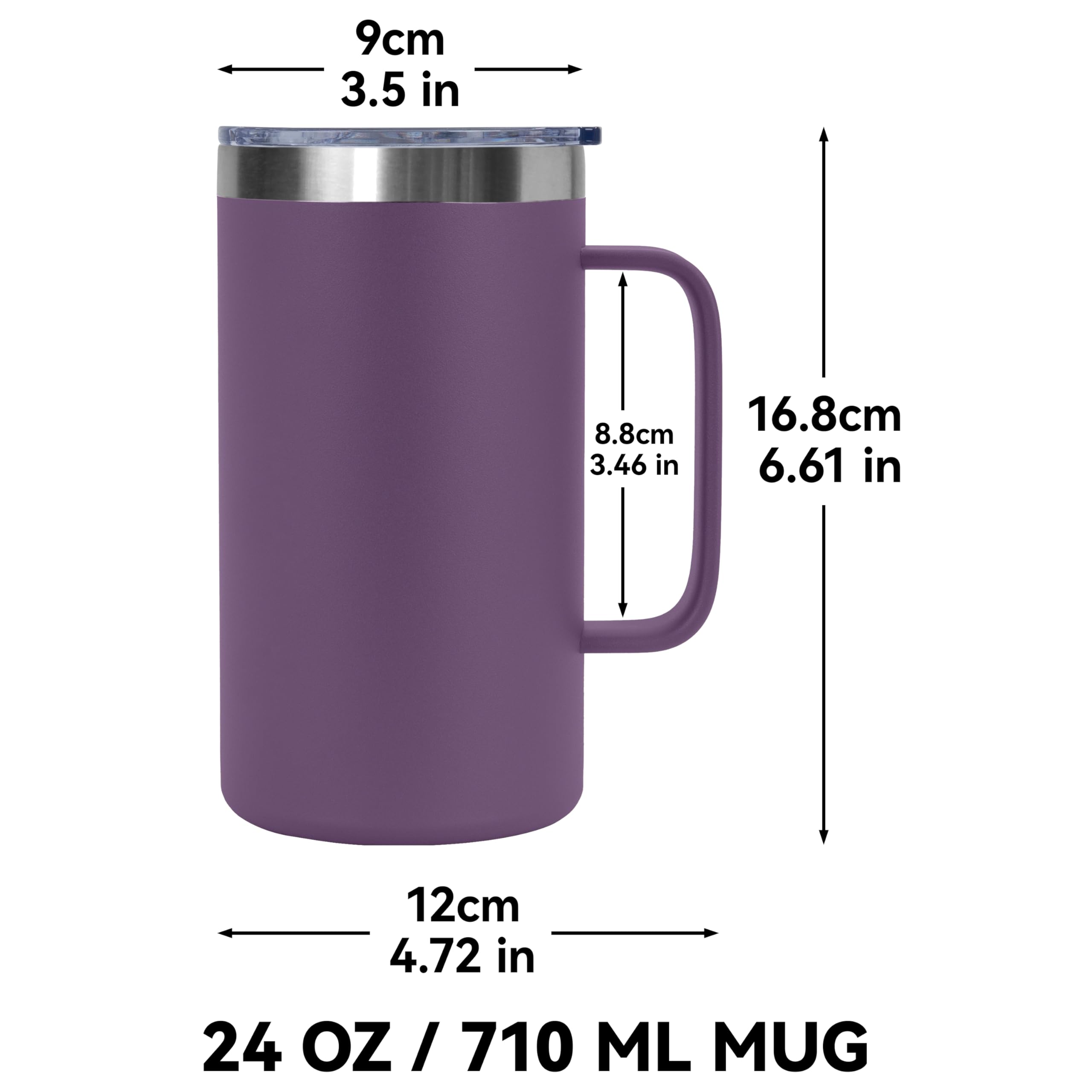 DOMICARE 24oz Mug with Handle and Lid, Stainless Steel Coffee Mug, Reusable Insulated Cup, Travel Mug with Handle, Double Wall Vacuum Coffee Tumbler for Men and Women, Dark Purple, Pack 1