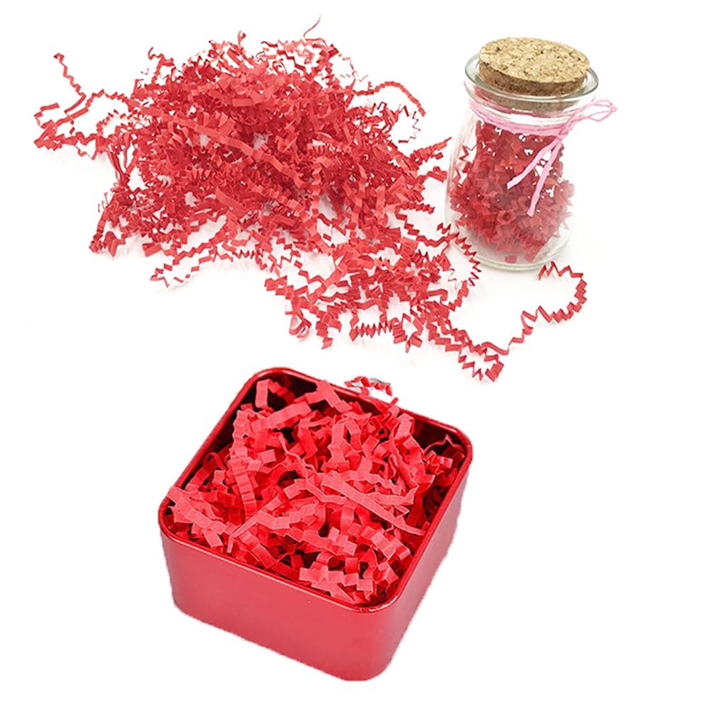 1LB Crinkle Paper Packing Paper Shredded for Gift Box Crinkle Cut Easter Basket Filler for Box Basket Filler And Gift Wrapping Kit All Occasions (Red)