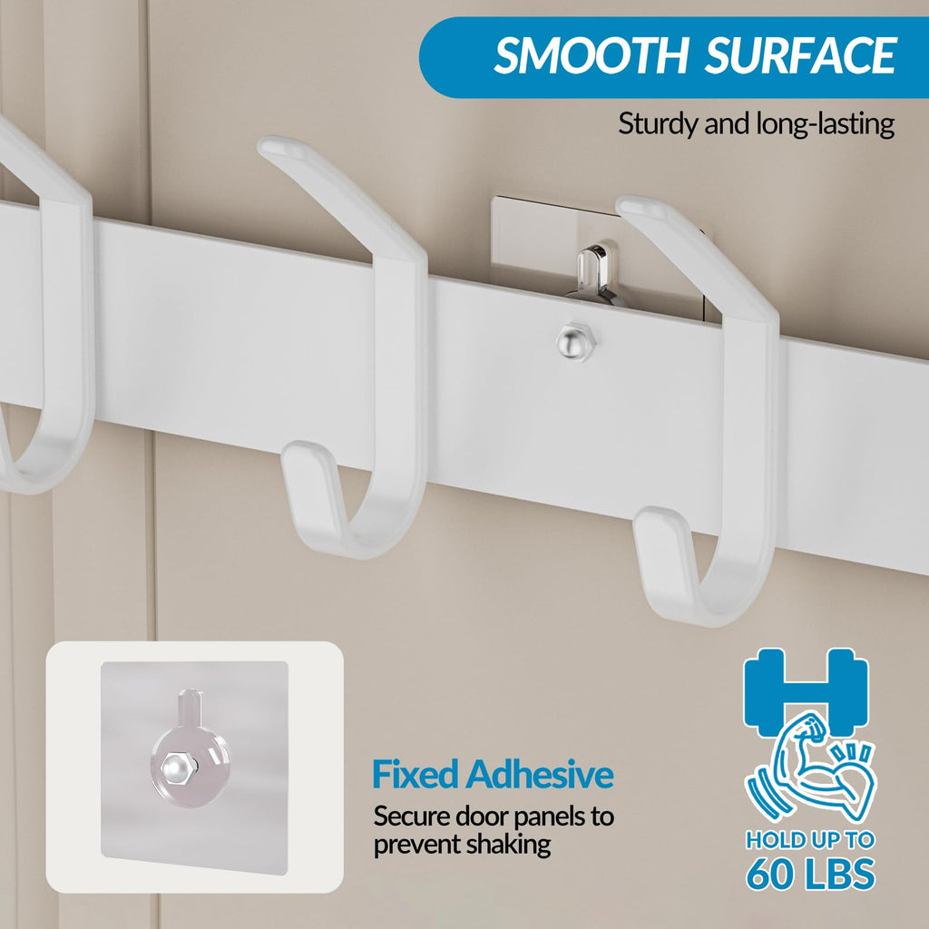Aimeaihe Over The Door Hooks, Door Hanger Towel Rack with 10 Coat Hooks & A Mesh Basket, Over Door Organizer for Bathroom, Bedroom, Kitchen, Office, Door Storage Hanging Bags, Hats, Purses White
