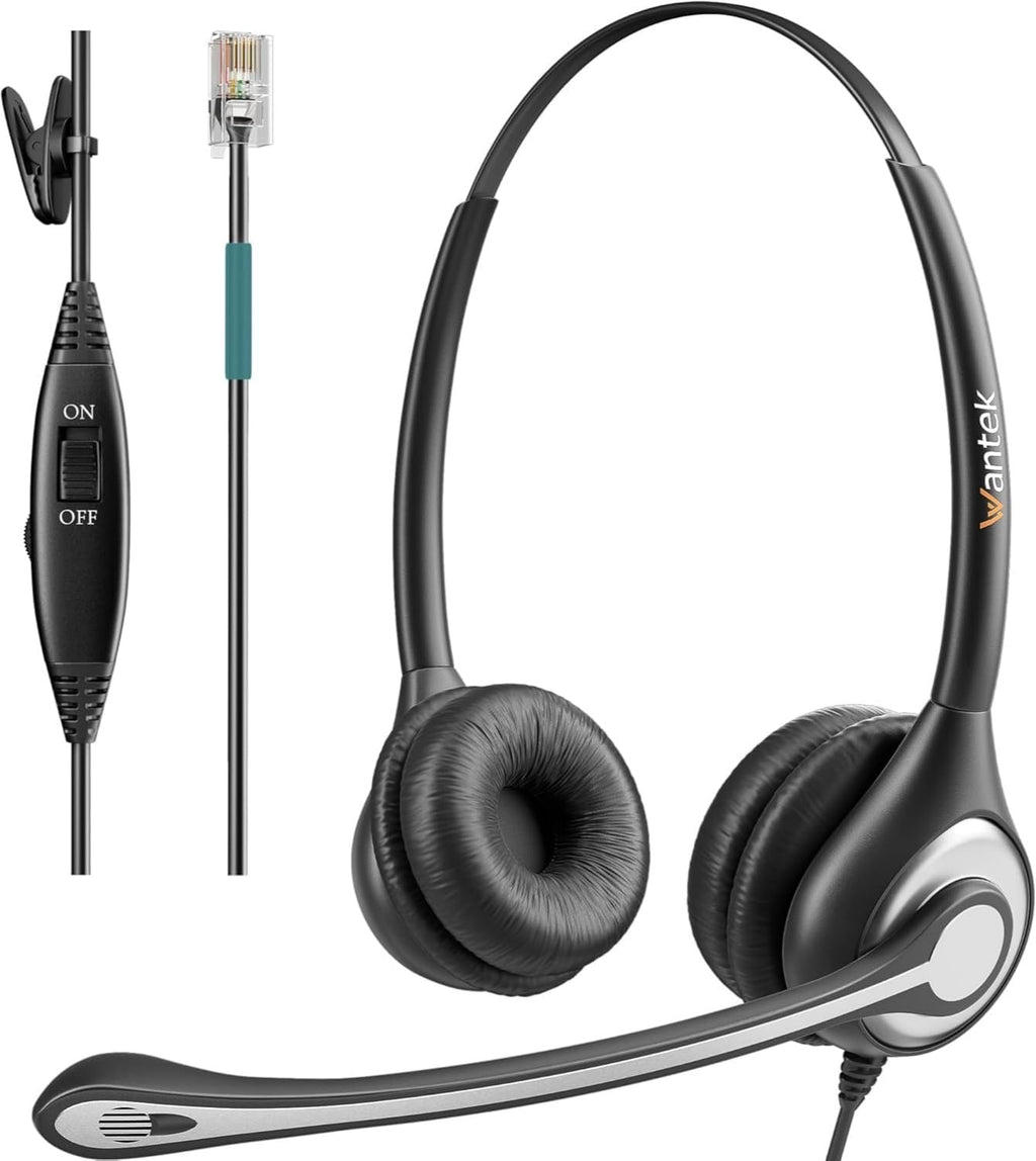 Wantek Corded Telephone Headset - Landline Phone Headset with Noise Cancelling Microphone, for ShoreTel Plantronics Polycom Toshiba NEC Dterm Nortel Norstar Meridian Siemens ROLM Packet8 Deskphones