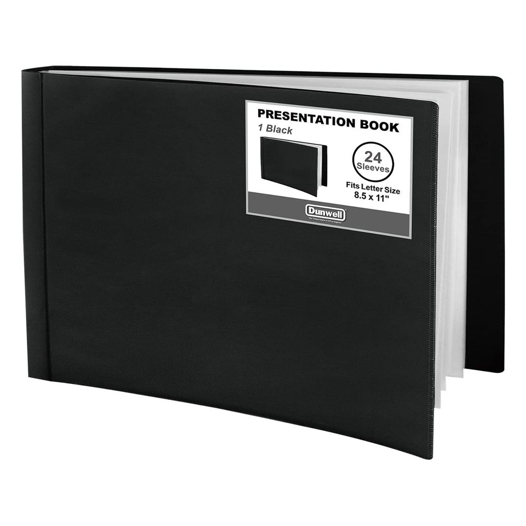 Dunwell Landscape Binder with Sleeves - (8.5x11, Black), 24-Pocket Horizontal Presentation Book, 24 Clear Sleeves Display 48 Pages, 8.5 x 11 Letter Size Paper, Sheet Protector Portfolio Folder