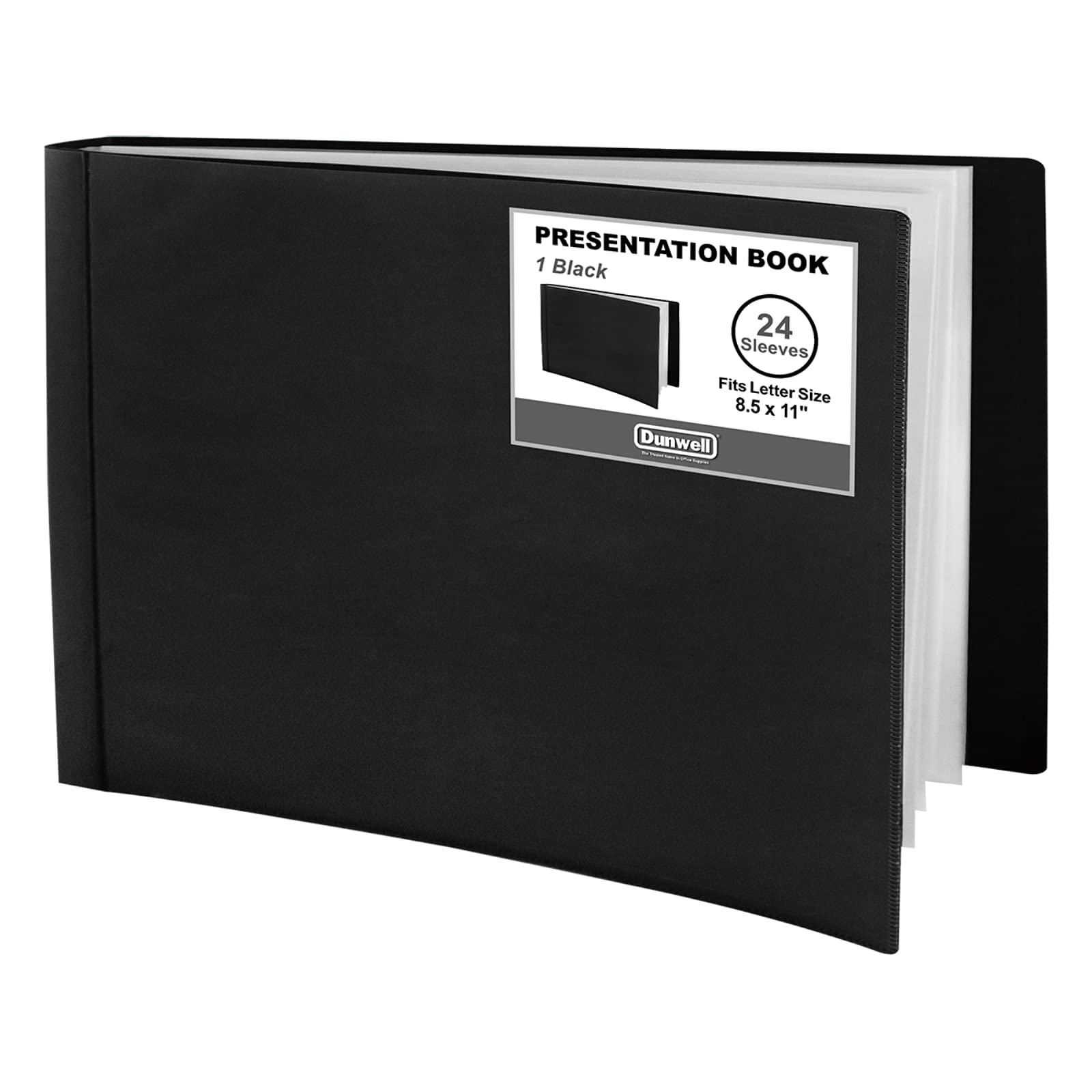 Dunwell Landscape Binder with Sleeves - (8.5x11, Black), 24-Pocket Horizontal Presentation Book, 24 Clear Sleeves Display 48 Pages, 8.5 x 11 Letter Size Paper, Sheet Protector Portfolio Folder