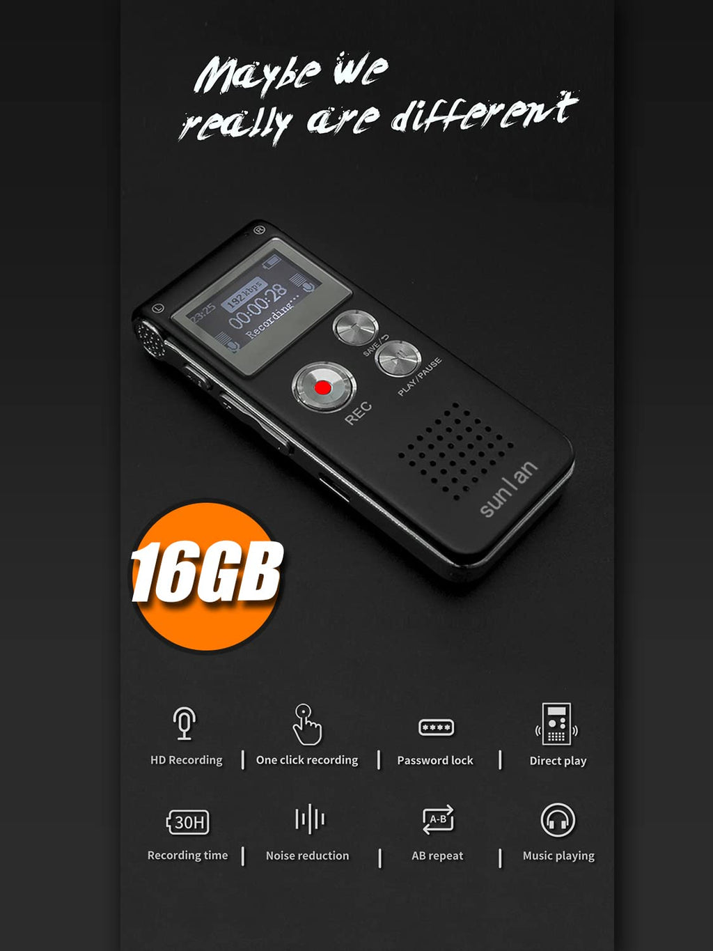 16GB Digital Voice Activated Recorder Sound Audio Recorder Dictaphone for Lectures Meetings by Sunlan