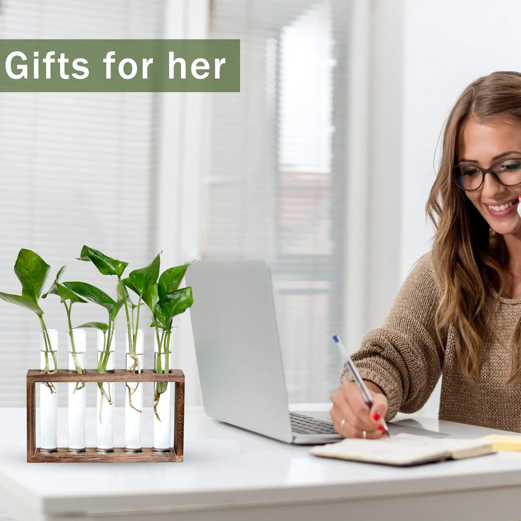 Decoration, Plant Propagation Station Decoration Maison Garden Decor, Indoor Home Office Desk Decor Plant Holder Flower Pot Gifts for Women Mom Best Friend Birthday Gifts 5 Planter Glass Vase