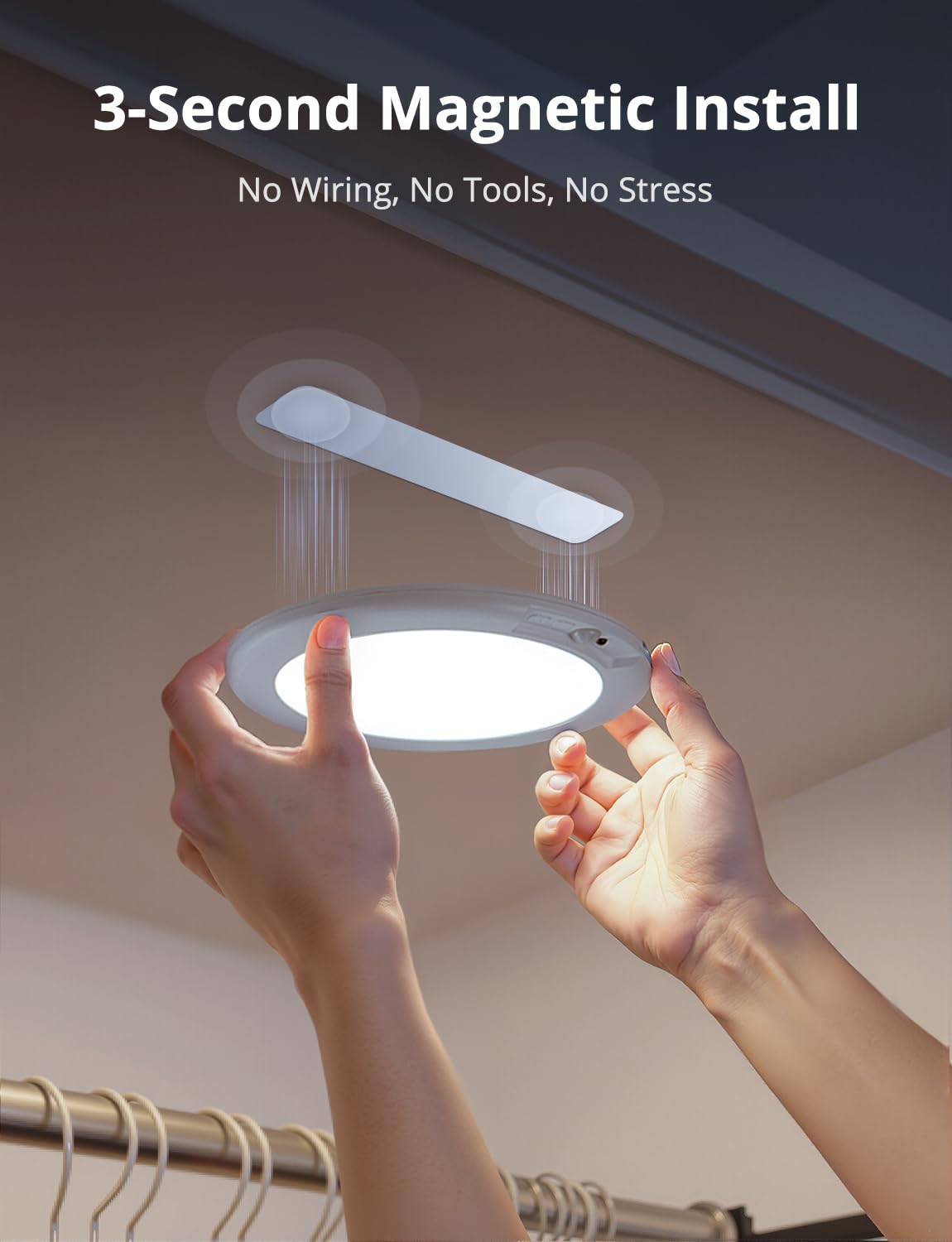 Combuh Round Rechargeable Shower Lights Waterproof 85 Day Battery Powered, 19CM Battery Operated Ceiling Light with Remote Stick on Inside No Electricity Needed LED Wireless Lamp for Hallway Closet