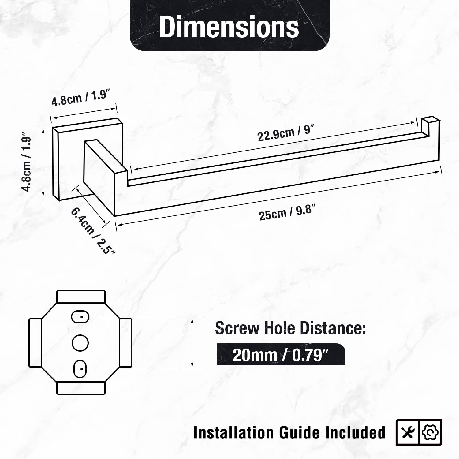 HITSLAM Matte Black 9 Inch Hand Towel Bar for Bathroom, SUS304 Stainless Steel Kitchen Hand Towel Holder Wall Mounted, Modern Home Decor Bath Towel Rack with Hardware Accessories